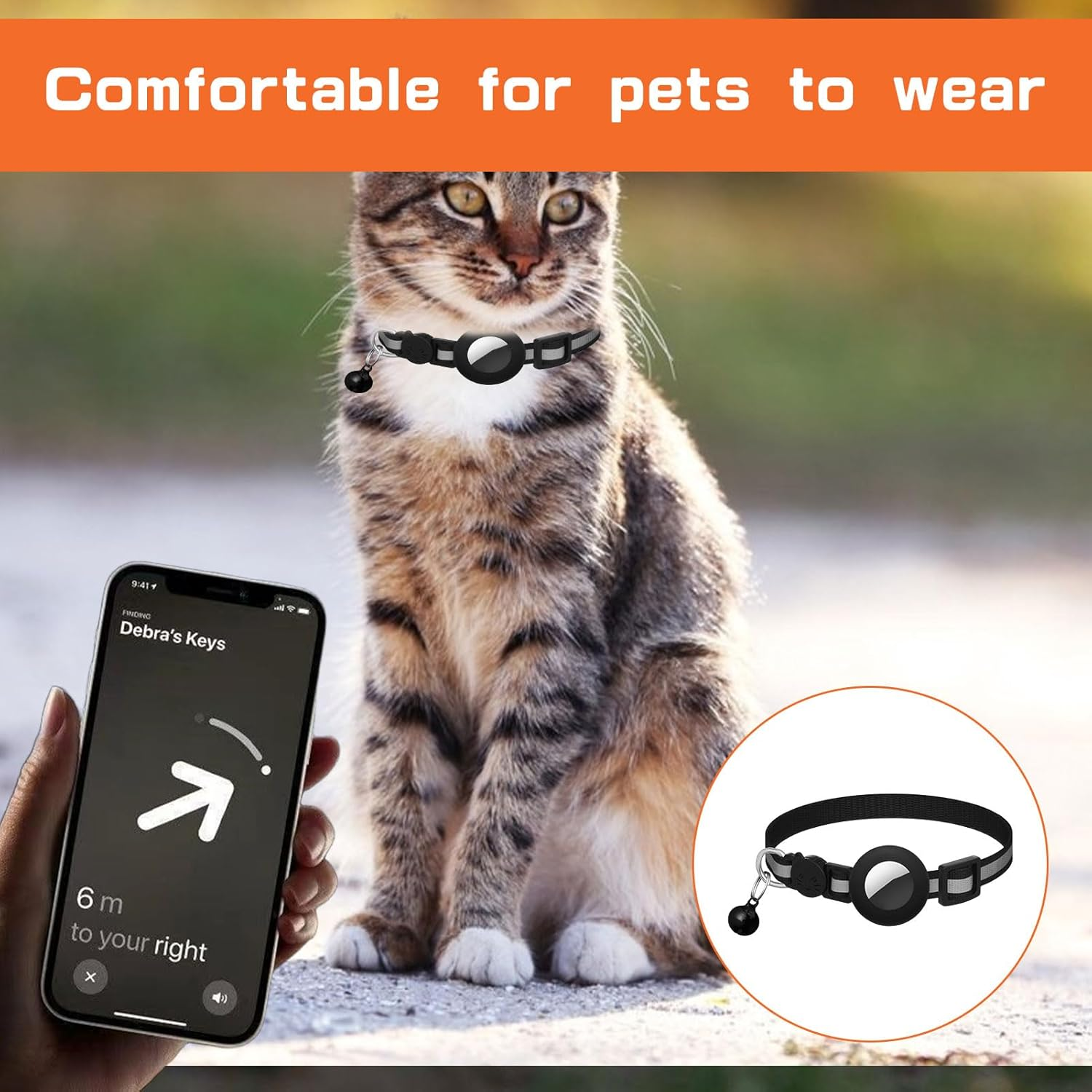 Cat Collar Airtag, 2 Pcs Airtag Cat Collar, Breakaway Air Tag Cats Collars, Reflective Kitten Collar with Apple Holder and Bell for Girl Boy Cats Dogs, Lightweight without Locator (Black) image number 5