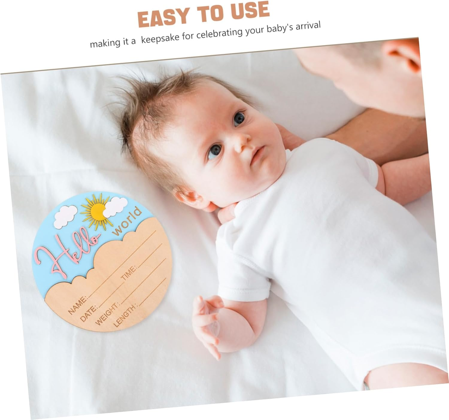 Abaodam Wooden Announcement Sign Smooth Finish Name Plaques for Newborn Photo Prop Gender Neutral Rustic Welcome Board for Nursery and Hospital Display - Assorted Color image number 2