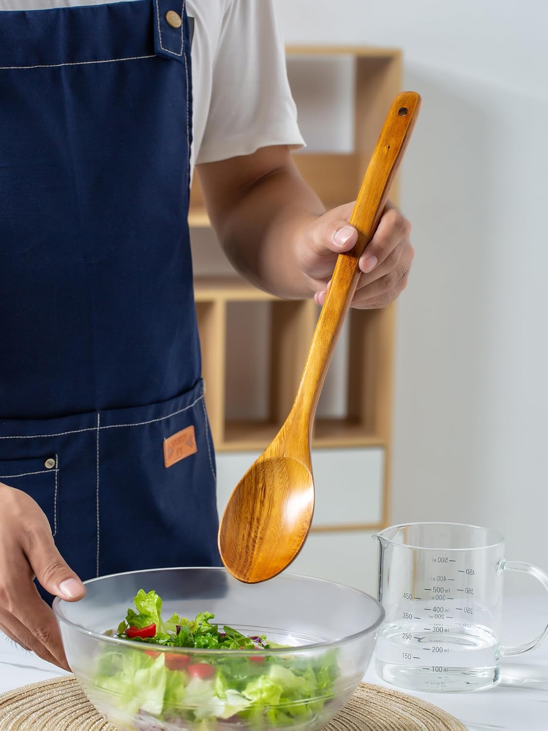 Wooden Mixing Spoon, 16.5 Inch Long Handled Wooden Spoons for Cooking and Stirring