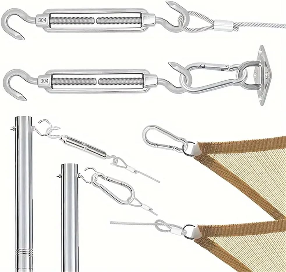 Sun Shade Sail Hardware Kit with Cable Wire Rope for Rectangle Square Triangle Shade Sail Installation, 304 Grade Stainless for Garden,Outdoors,Diy Crafts,Heavy Duty Awning Attachment Set