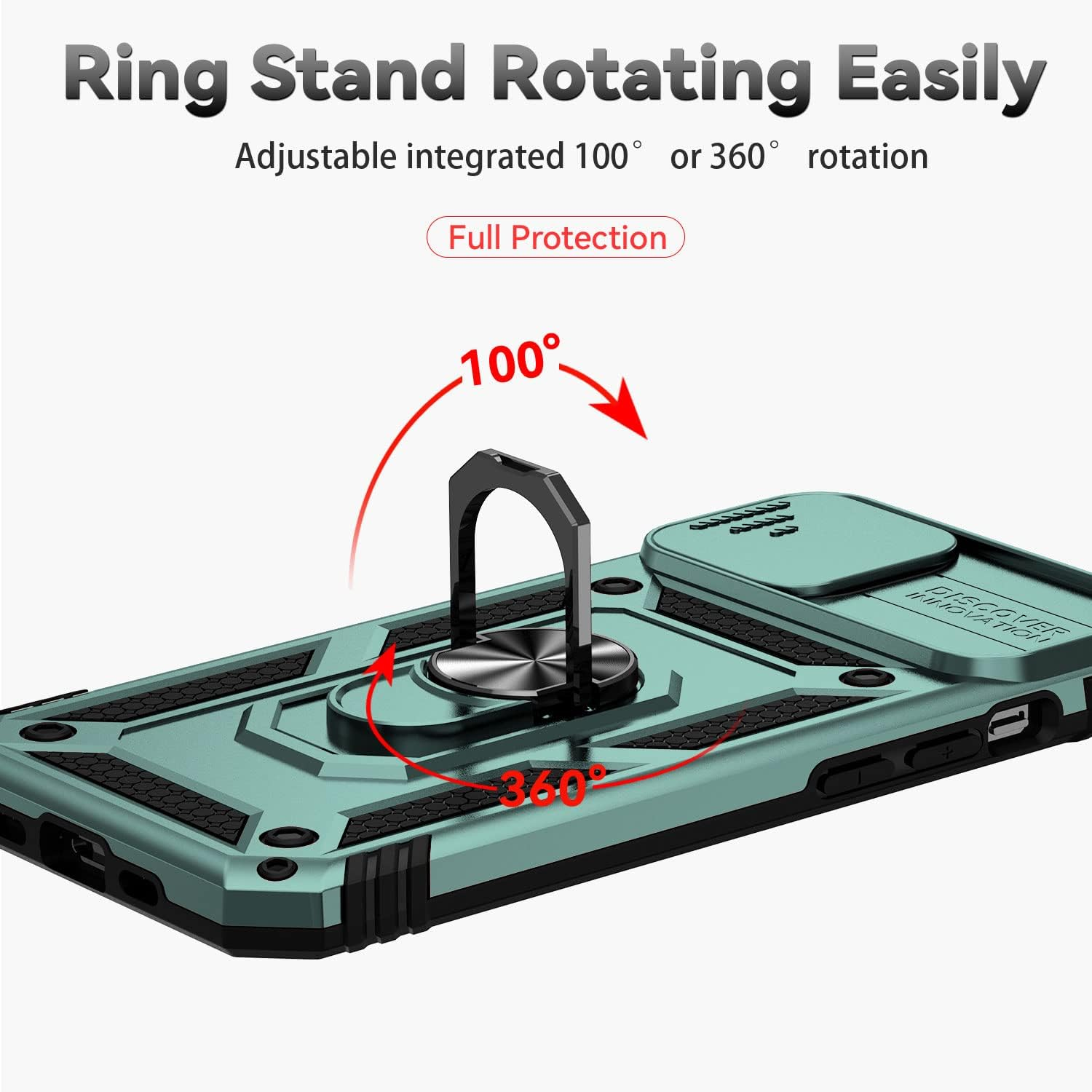 QIWEIQING Iphone 14 Case Plastic Back Cover TPU Bumper Mobile Phone Case 360 Degree Metal Ring Stand Heavy Duty Military Grade Protection Hybrid Shockproof Case for Iphone 14 / Iphone 13. Green JXT - Green image number 3