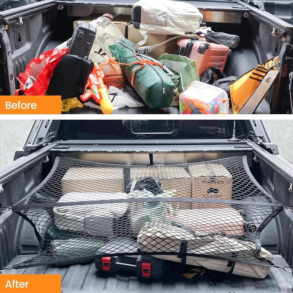 Truck Bed Netting, Cargo Net with Hooks for Pickup Truck Bed, Stretchable Bungee Net Organizer, Cargo Fixing Net Bag, Mesh Organizer for Pickup Trunk Bed for Secure Load and Storage image number 5