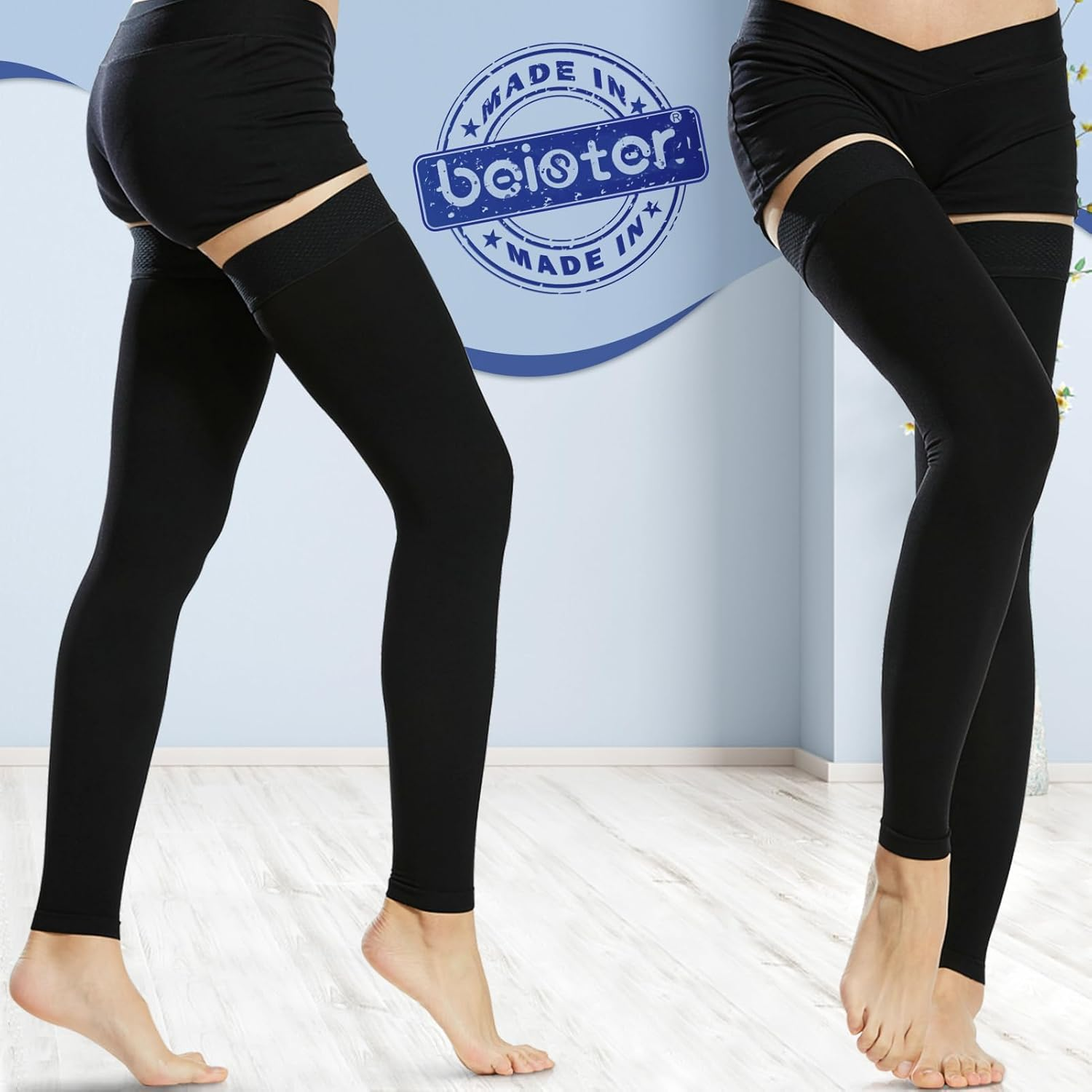 Beister Medical Footless Compression Stockings for Women & Men, Firm 20-30 Mmhg Graduated Support Hosiery with Dot Silicone Band, Thigh High Compression Socks for Veins, Edema, DVT, Shin Splints image number 2