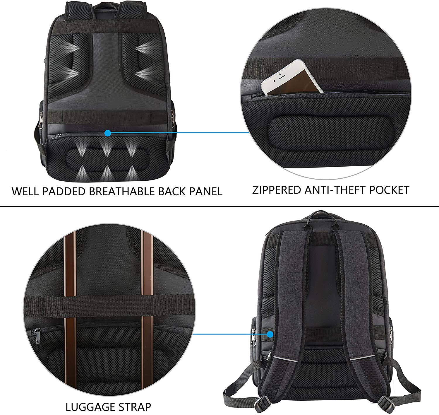 KROSER Travel Laptop Backpack 17.3 Inch Large Computer Backpack Water-Repellent School Daypack with USB Charging Port & Headphone Interface RFID Pockets for Work/Business/College/Men/Women image number 4