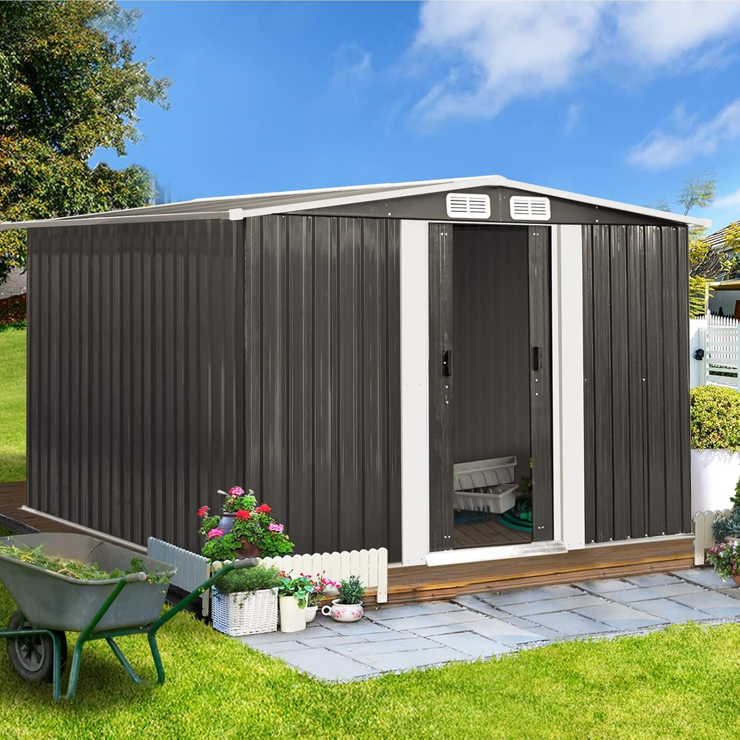 Livsip Outdoor Storage with Metal Base and Lock 2.57 X 2.05M Garden Shed - With Base image number 5