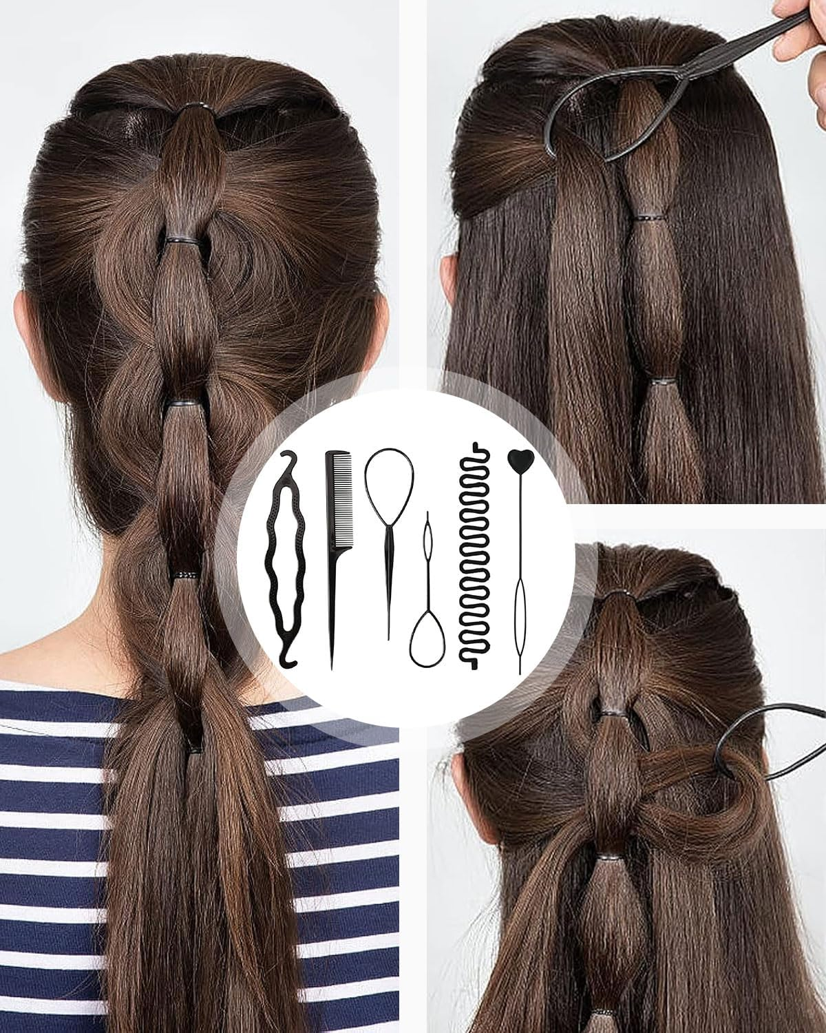 KGDUYC Pack of 6 Hair Braid Twister, Hair Braiding Tool, French Twister, Quick Spiral Braiding DIY Hair Style Aid for Women, Girls (Black) image number 2