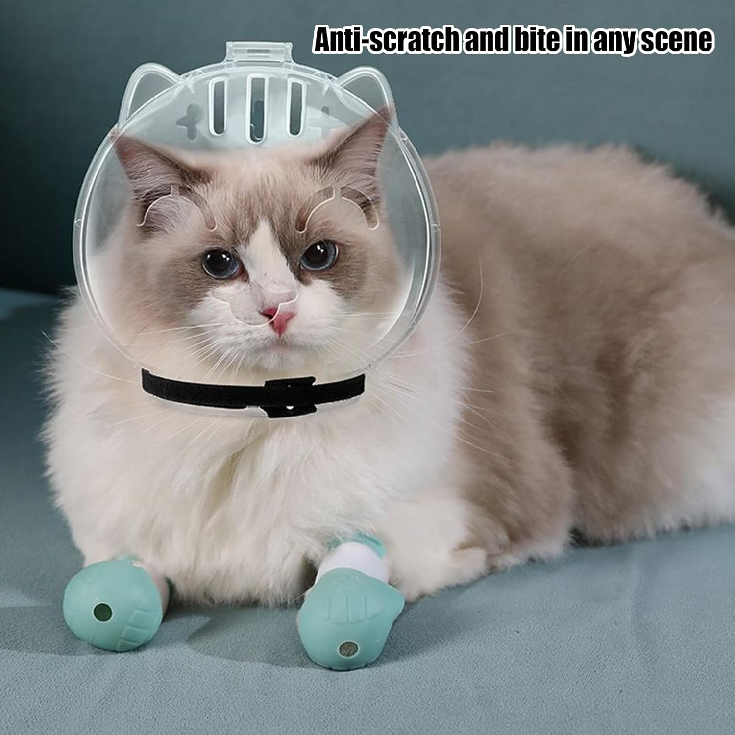 Cat Head Cover for Nail Clipping | Cat Hood for Grooming with Boots - Breathable Pet Headgear for Shaving Bathing Washing Trimming Veterinary Visits image number 5