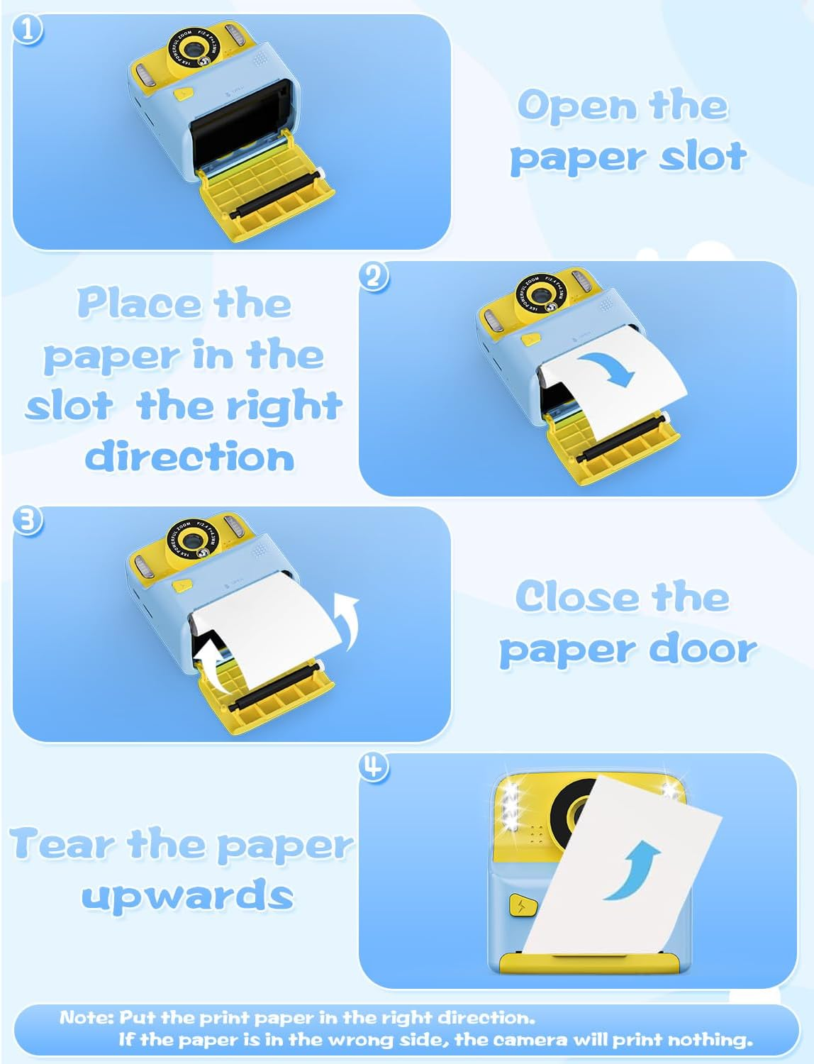 Kids Instant Print Camera with 2 Flash Lights, Children Selfie Digital Camera with 2.4 Inch Screen, 32GB Card, 5 Rolls Print Paper for Age 3-12 Girls Boys Toy Gifts Travel (Blue) - Blue image number 3