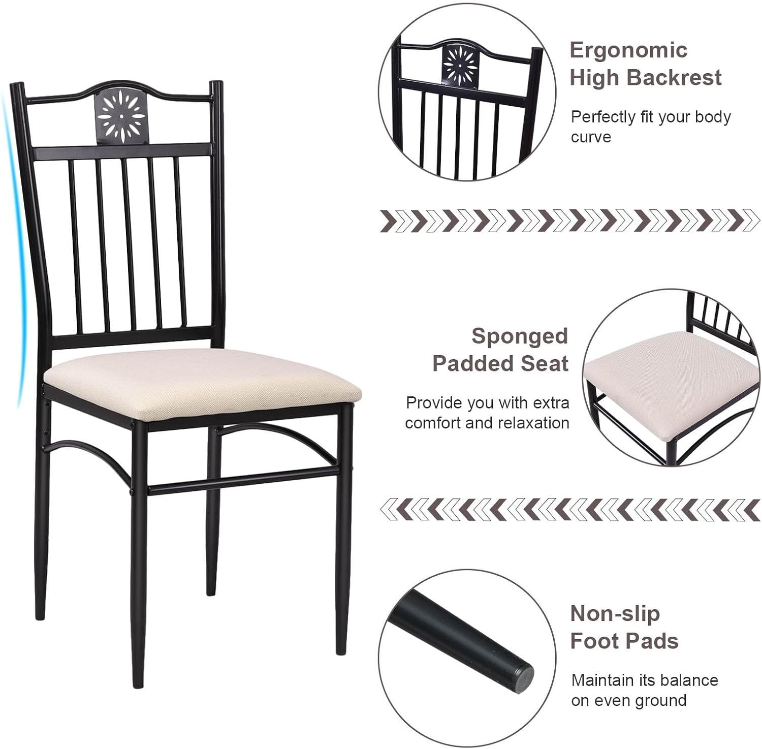 Giantex 5 Pieces Dining Table Set, Modern Kitchen Table Set for 4 Person, Rectangular Table W/ 4 Upholstered Chairs, Bistro Table Set for Home, Coffee Shop & Restaurant, Black image number 6