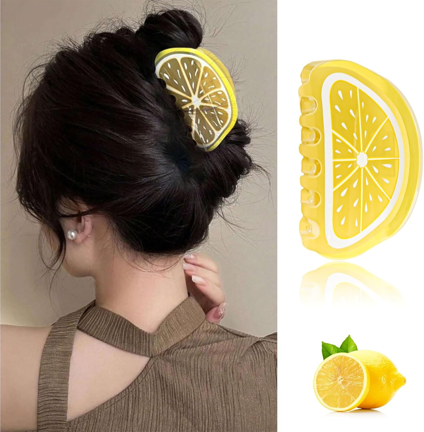 Charmburst Lemon Design Hair Claw Clip Creative Summer Hair Clip for Women Non-Slip Thick Hair for Hawaiian Party Cute Decorative Clip image number 4
