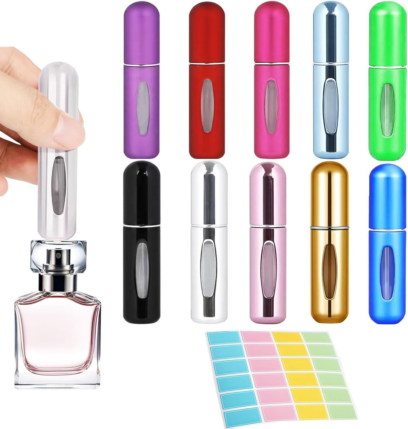 MYTOAU 10 PCS Mini Perfume Atomizer Bottles and 24PCS Classified Label Sticker,Portable Size Spray Container,5Ml Refillable Travel Bottle,Refillable Pump for Traveling and Outgoing image number 5