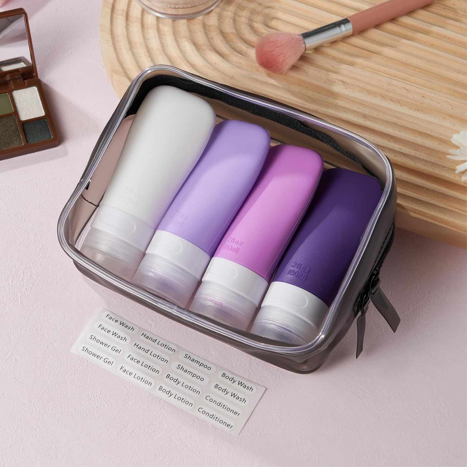 INSFIT Portable Travel Bottles, TSA Approved Travel Size Bottles Leak Proof Travel Containers for Toiletries, BPA Free Refillable Travel Accessories for Shampoo Body Wash Liquids 4 Pack, Purple 2Oz, 2 image number 5