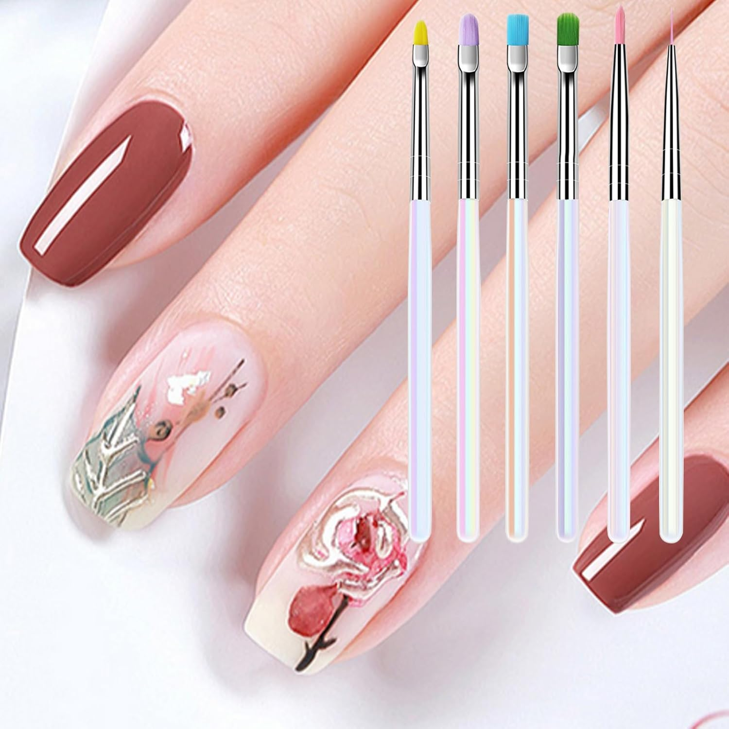 Wjnflqn Nail Paint Brush | Nail Liner Brush | Dotting Stamping Gel Polish Painting Tool for Art Home Salon Beginners Professional for Manicure image number 5