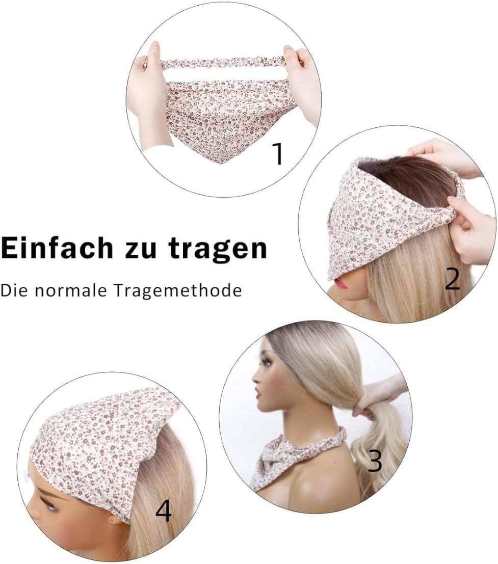 Jjiaolinin Head Scarf, 5 PCS Boho Triangle Headbands Pure Color Chiffon Head Kerchief Hair Bandanas Wide Turban Hair Scarfs Elastic Hair Band, for Women and Girls image number 6