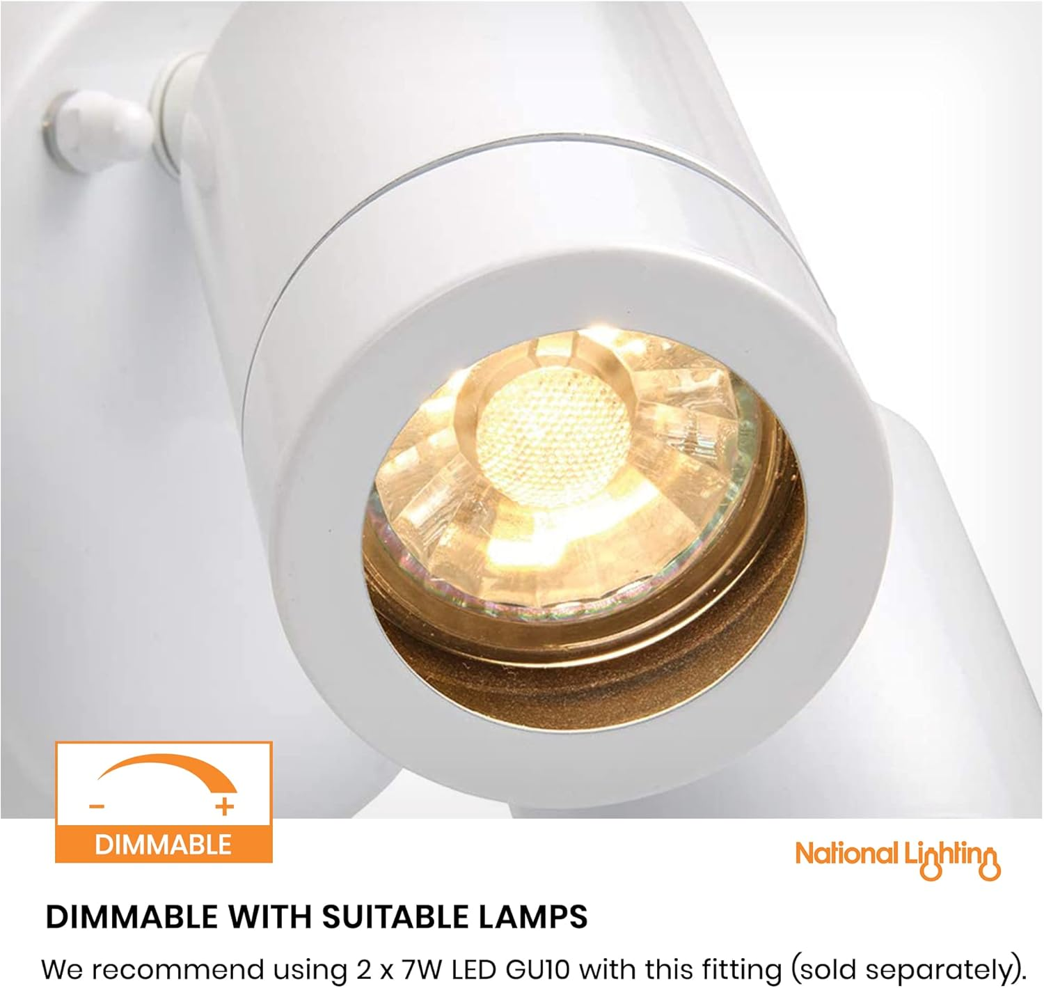 National Lighting IP44 Rated Outdoor Twin Spotlights, Gloss White Steel Adjustable Tilt outside Lights, Mains Powered Security Spot Lights, 2X 7W 240V LED GU10 (Not Included) image number 4