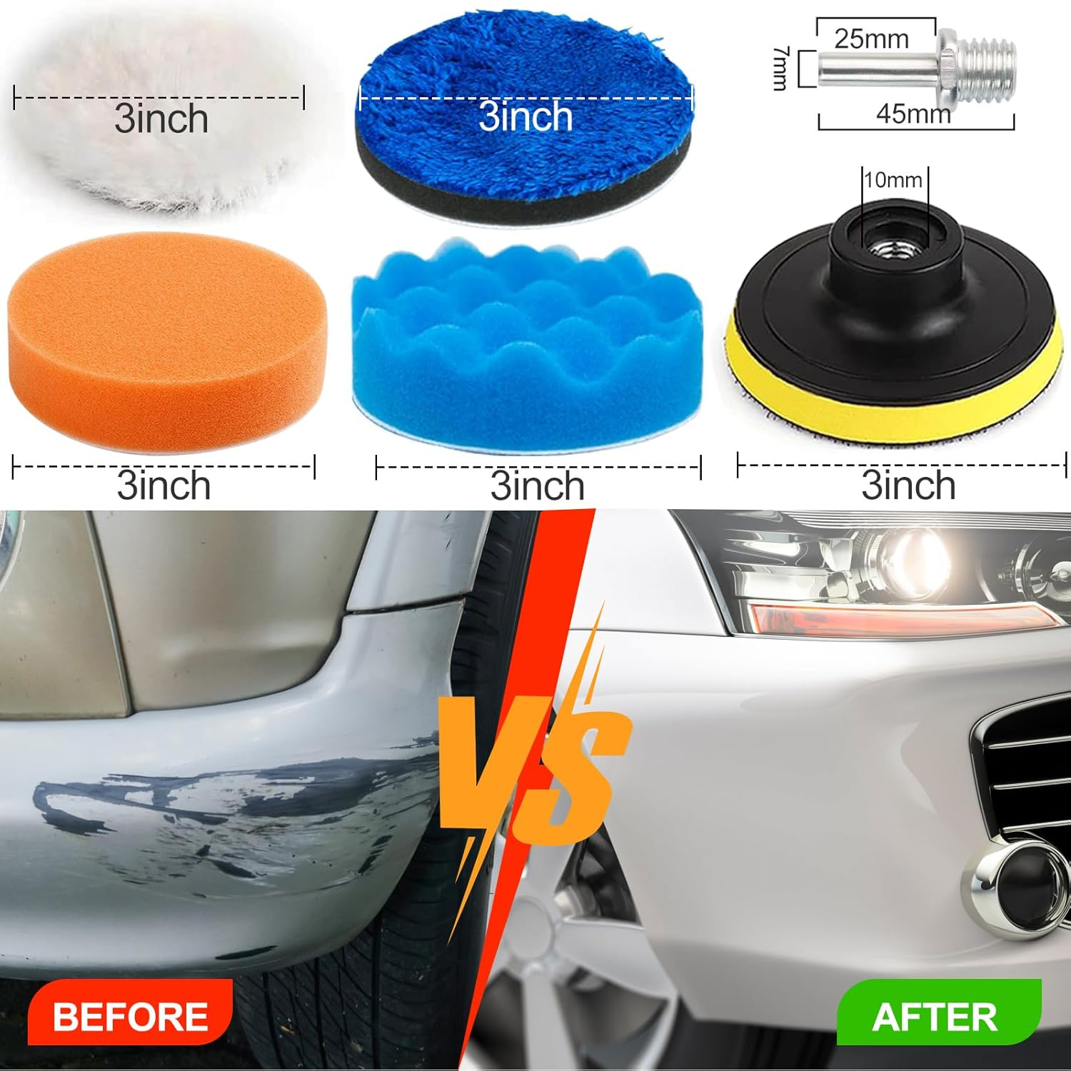 3 Inch Car Foam Drill Polishing Pad, Kits of 24 Pcs, Car Sponge Buffing Pads, Woolen Buffer Pads, Suction Cup with Drill Adapter for Car Polishing Waxing Sealing Glaze image number 1