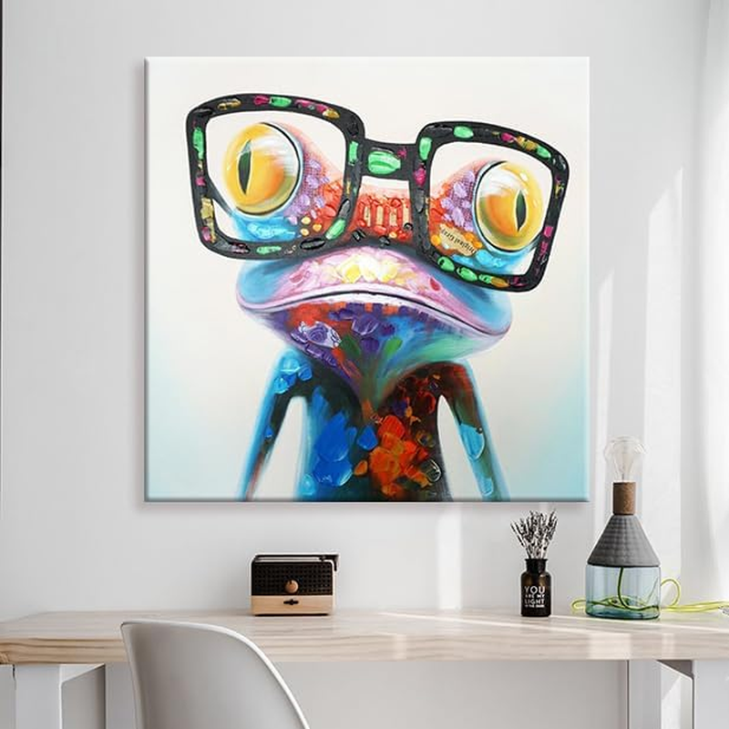Seven Wall Arts - 100% Hand Painted Oil Painting Animal Stretched and Framed Ready to Hang for Living Room Father'S Day (24 X 24 Inch, Happy Frog) image number 5