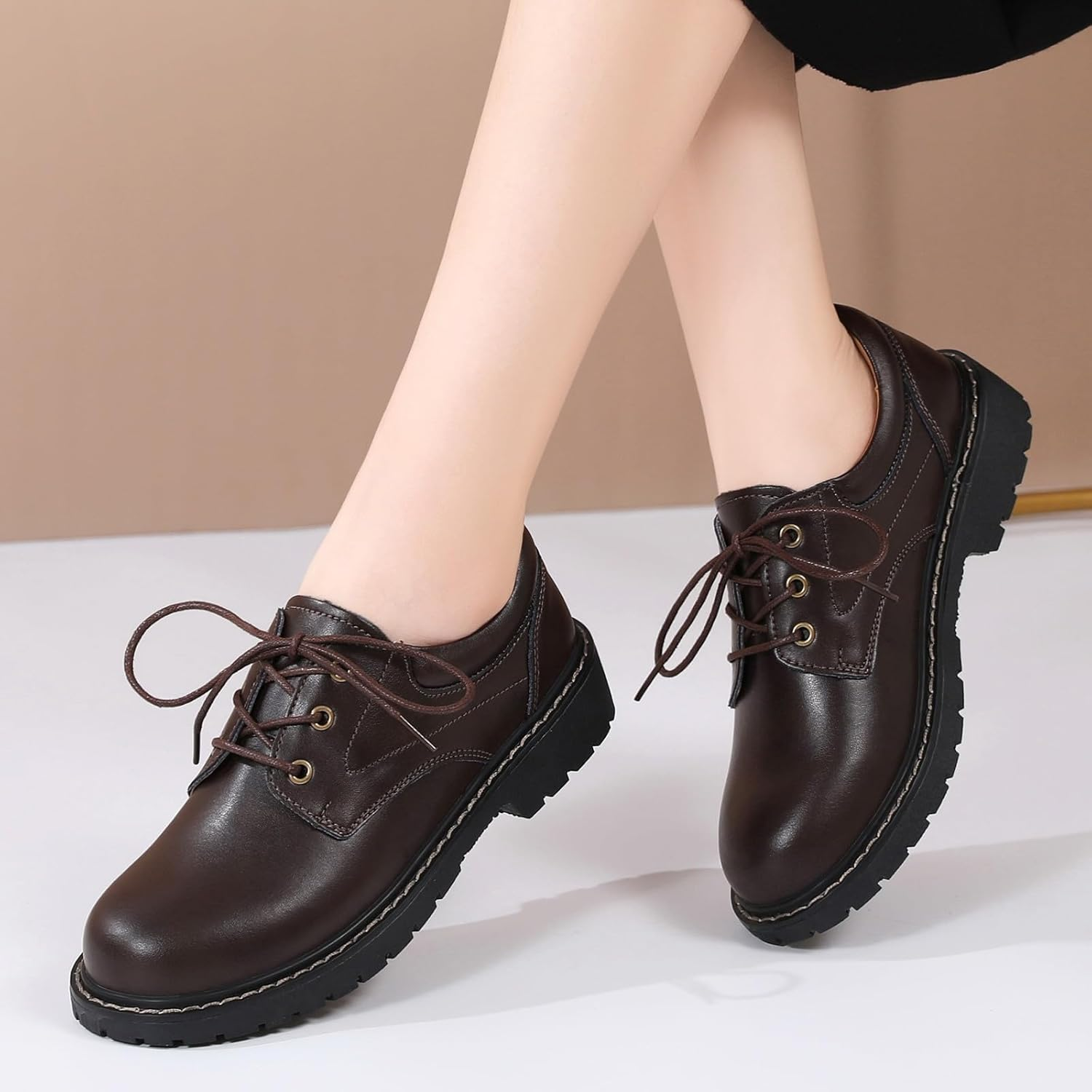 IUY Black Oxford Shoes for Women Leather Work Office Non Slip Dress Shoes Comfortable Shoes