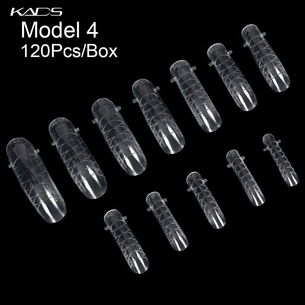 KADS 120PCS Clear Full Cover Dual Nail System Form UV Gel Acrylic Nail Art Mold Artificial Nail Tips with Scale for Extension (MODEL 4)
