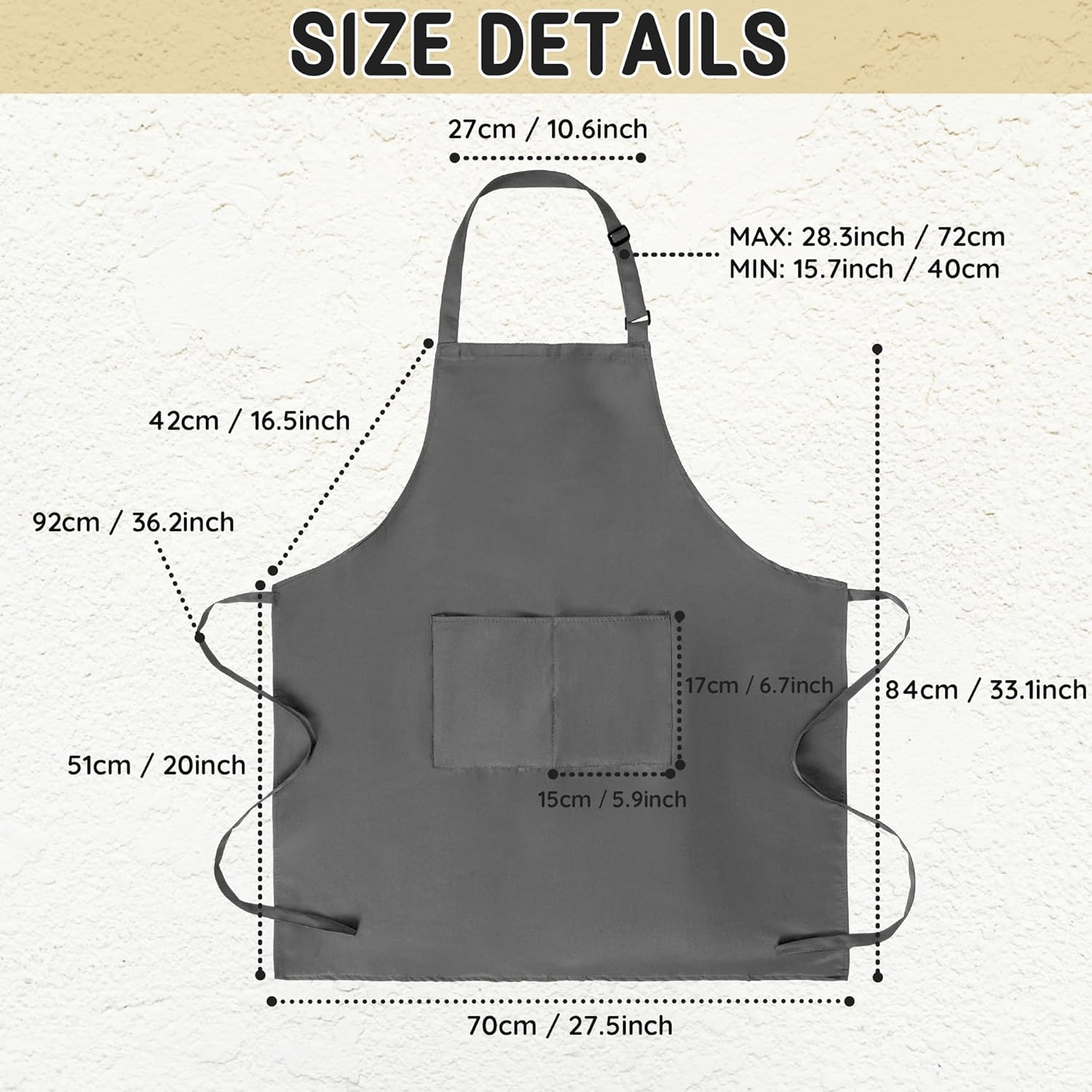 Chef Apron for Men and Women Wash Free Bib Apron with 2 Pockets Water & Oil Proof Adjustable Aprons Professional for Cooking Kitchen Gardening Painting BBQ - Blue image number 4