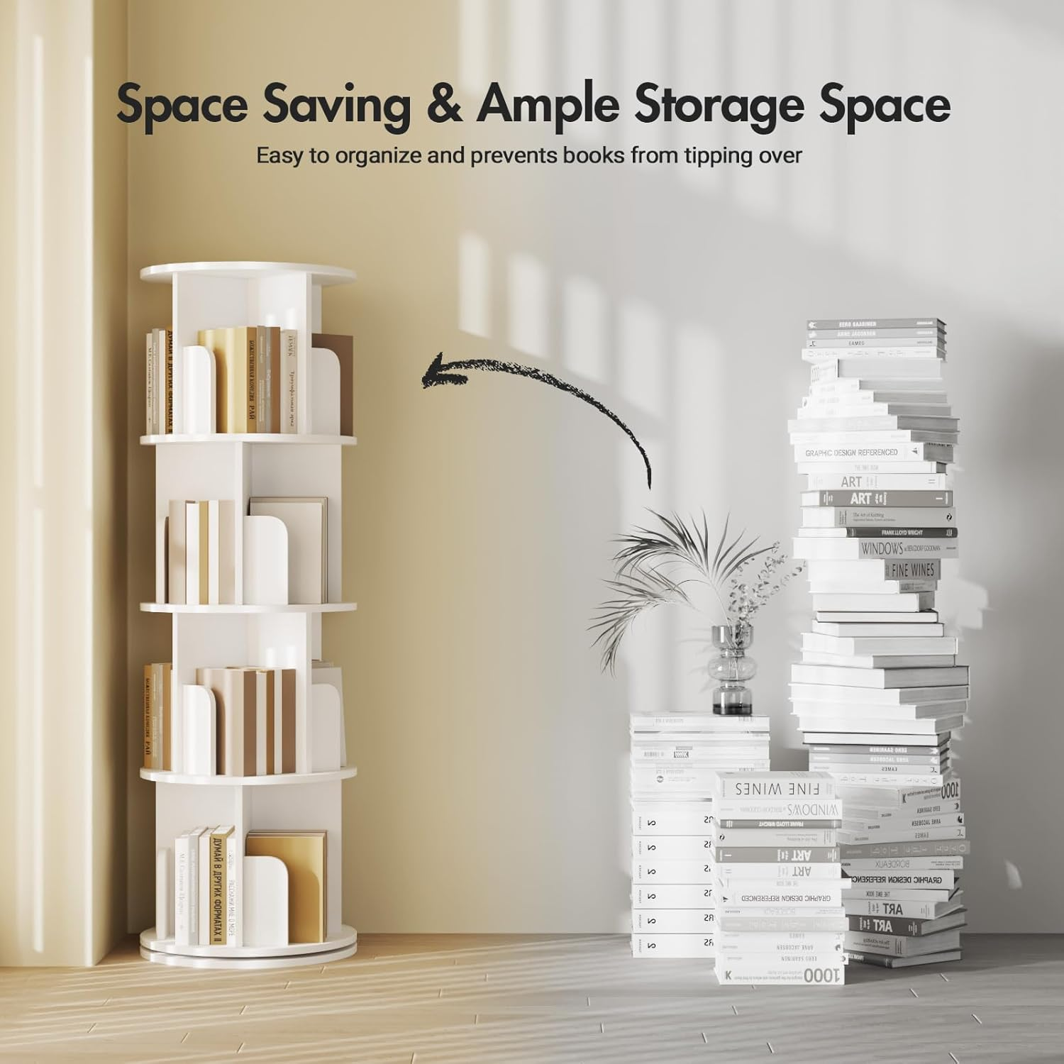 Advwin 4-Tier Rotating Bookshelf 360&deg; Revolving Bookcase Corner round Display Shelf for Living Room Office Kids Room Nursery, White image number 1