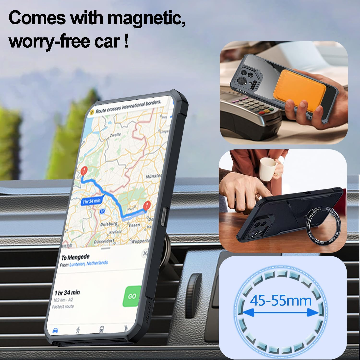 Guizzcg for ASUS ROG Phone 9 Pro Case with Ring Stand Holder Soft TPU Bumper + Acrylic Back Military Grade Airbags Shookproof Drop Protection[1 Tempered Film],Stand Black image number 5