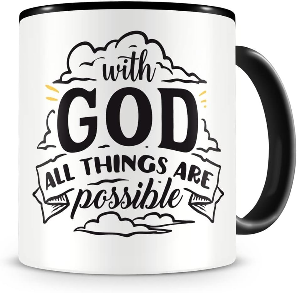 Samunshi&reg; with God All Things Are Possible Mug Faith Jesus Bible Verse Gift Coffee Mug Tea Cup Coffee Pot Coffee Mug Black image number 2