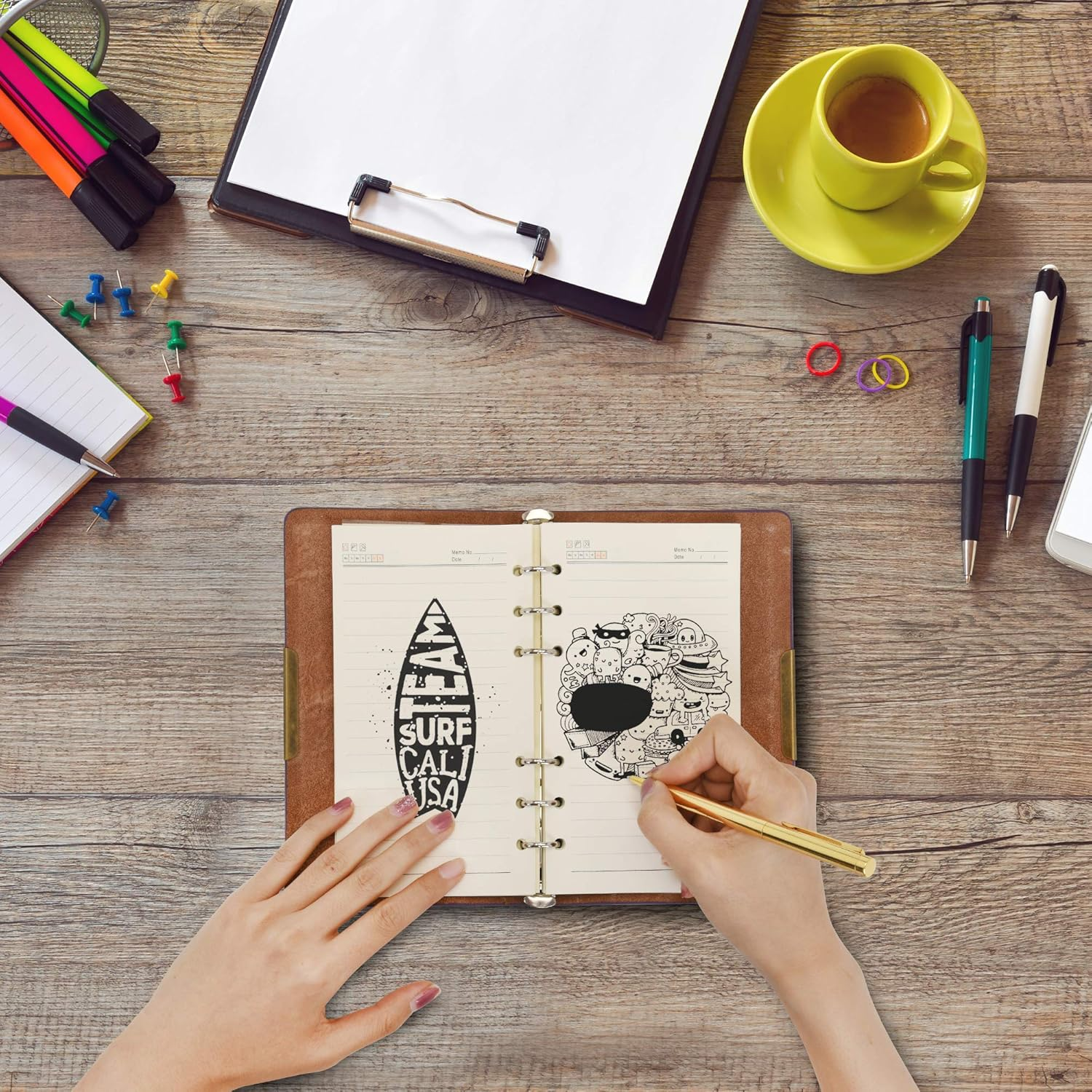 Wonderpool Leather Journal Lined Paper Notebook with Pen - Refillable Binder Writing Spiral Diary with Business Notepads & Vintage Leather Cover for Office Plan Travel Work and Agenda (A5, Red Brown) image number 5