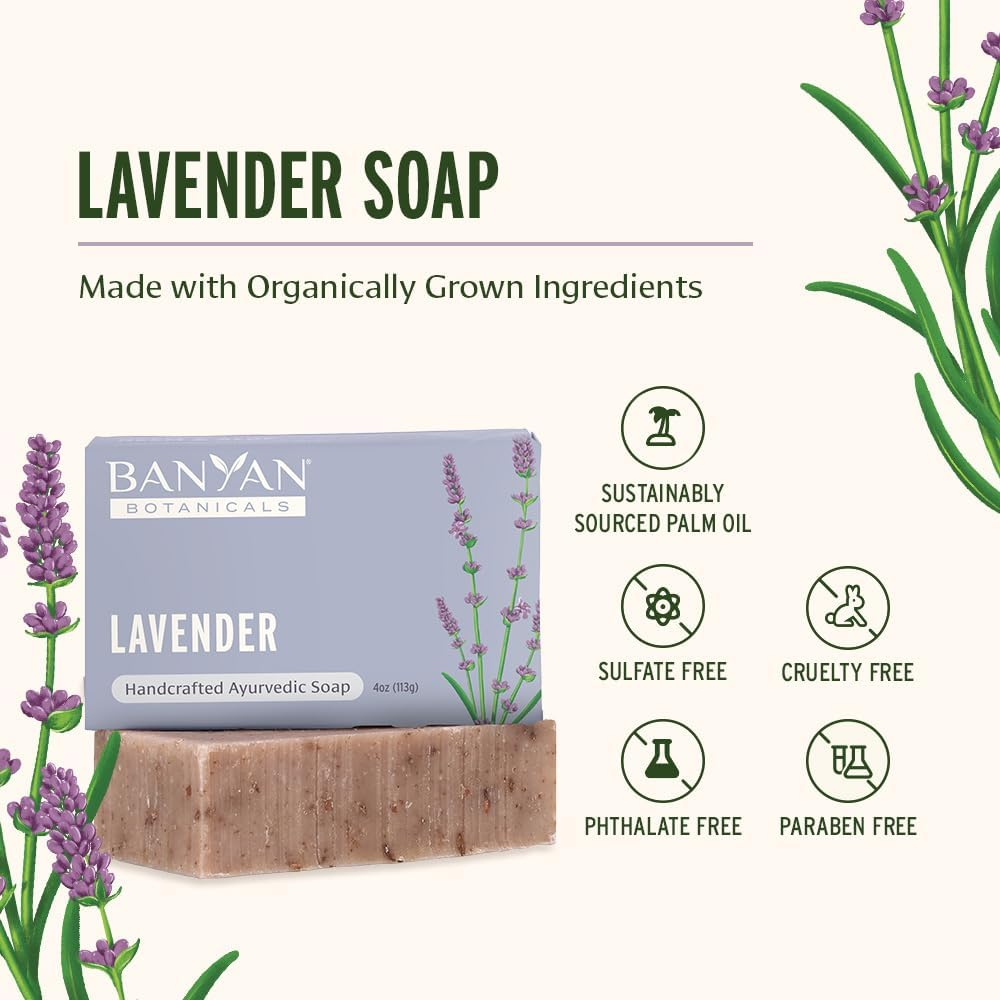 Banyan Botanicals Organic Lavender Soap - with Rosemary & Lavender Essential Oils & Lavender Flowers - 4 Oz - Experience the Calming & Relaxing Effects of Lavender Every Time You Shower image number 4