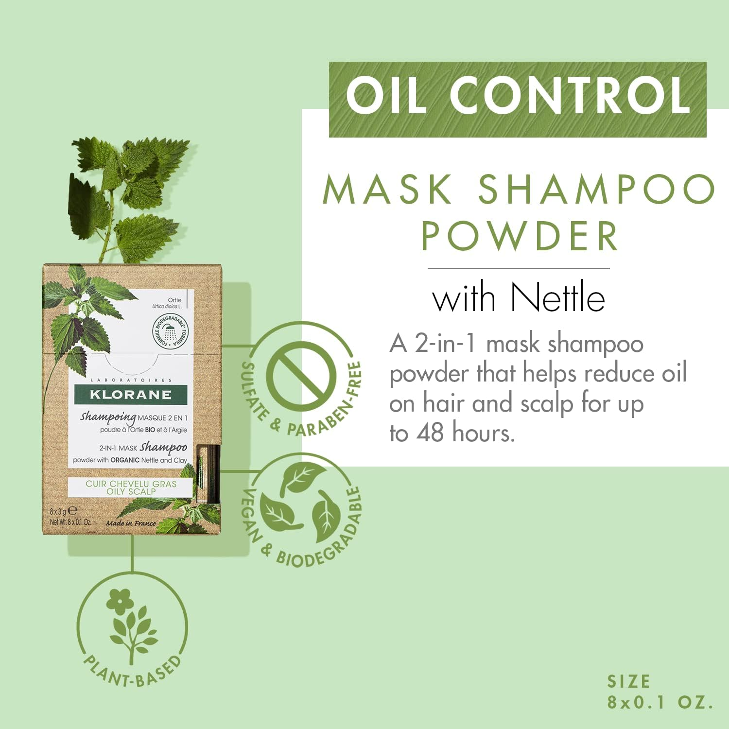 KLORANE Ortie Shampoo Mask 2 in 1 for Oily Hair with Nettle 8 * 3Gr image number 1