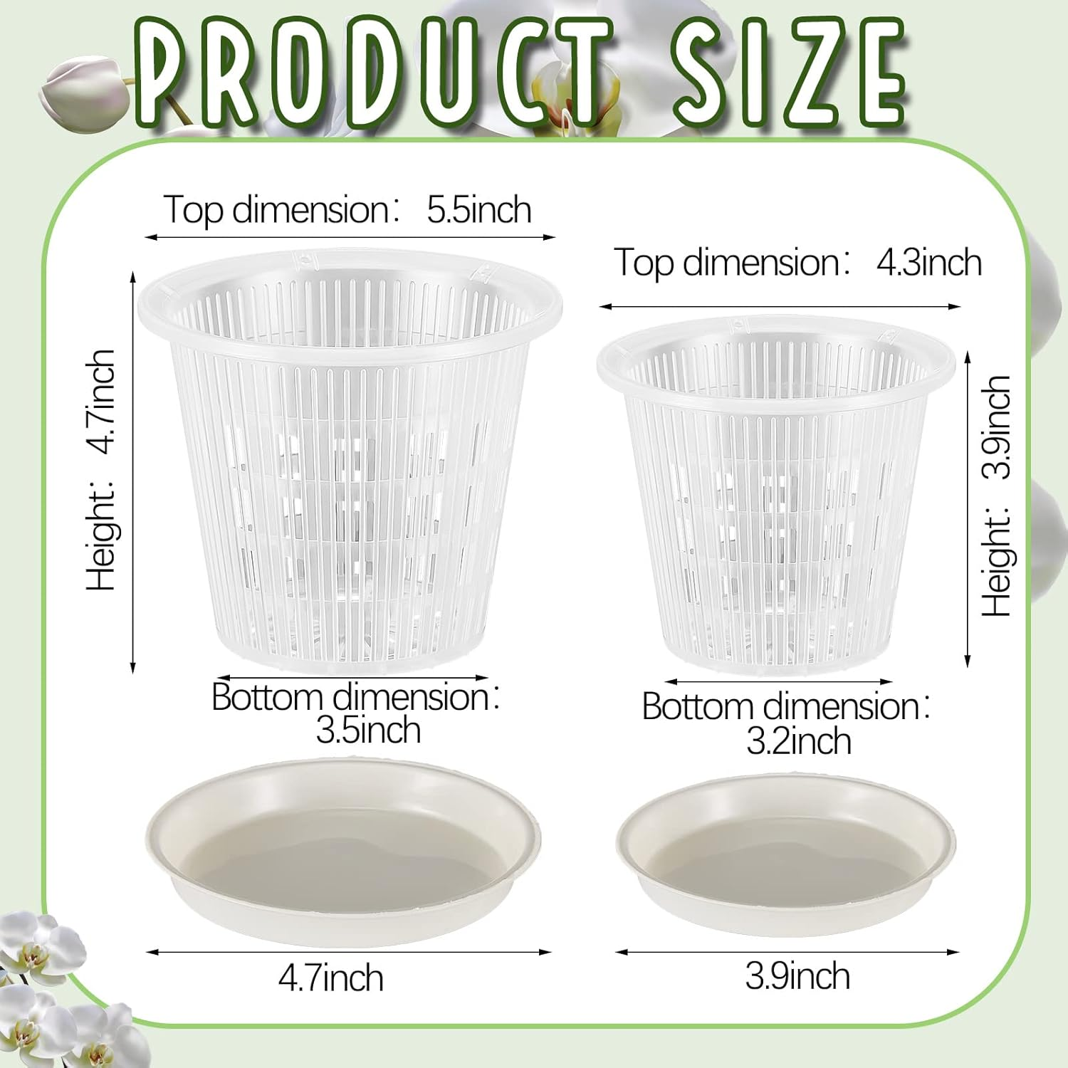 Amyhill 20 Pcs Clear Orchid Pot with Holes and Saucers Orchid Breathable Slotted Pot 4.3 Inch and 5.5 Inch Clear Plastic Plant Net Pots Nursery Pots with Trays for Indoor Plant image number 6