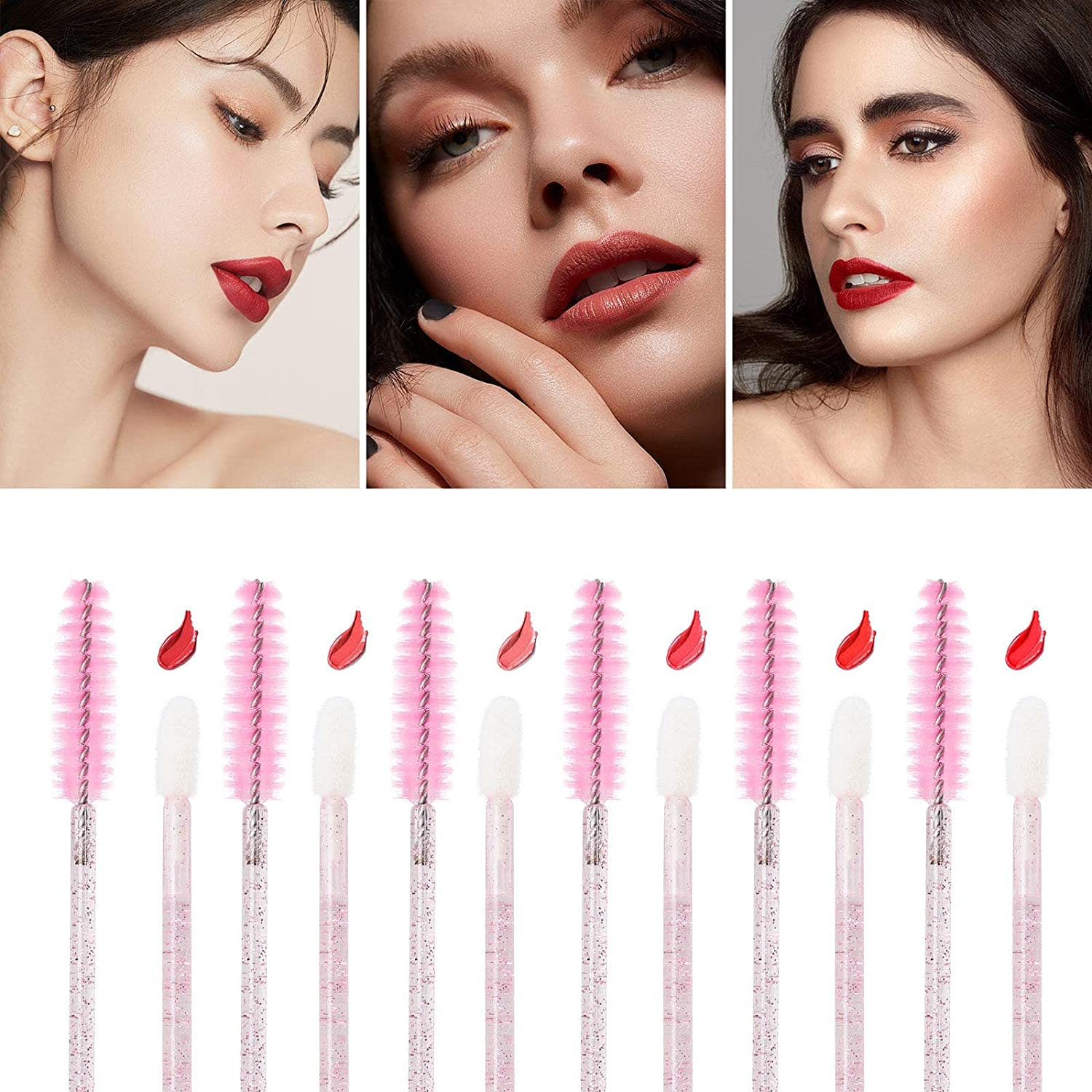 Tbestmax 600 Disposable Mascara Wand and Lipstick Applicator Wands Crystal Lip Gloss Brush Lash Spoolies for Eyelash Extensions image number 3