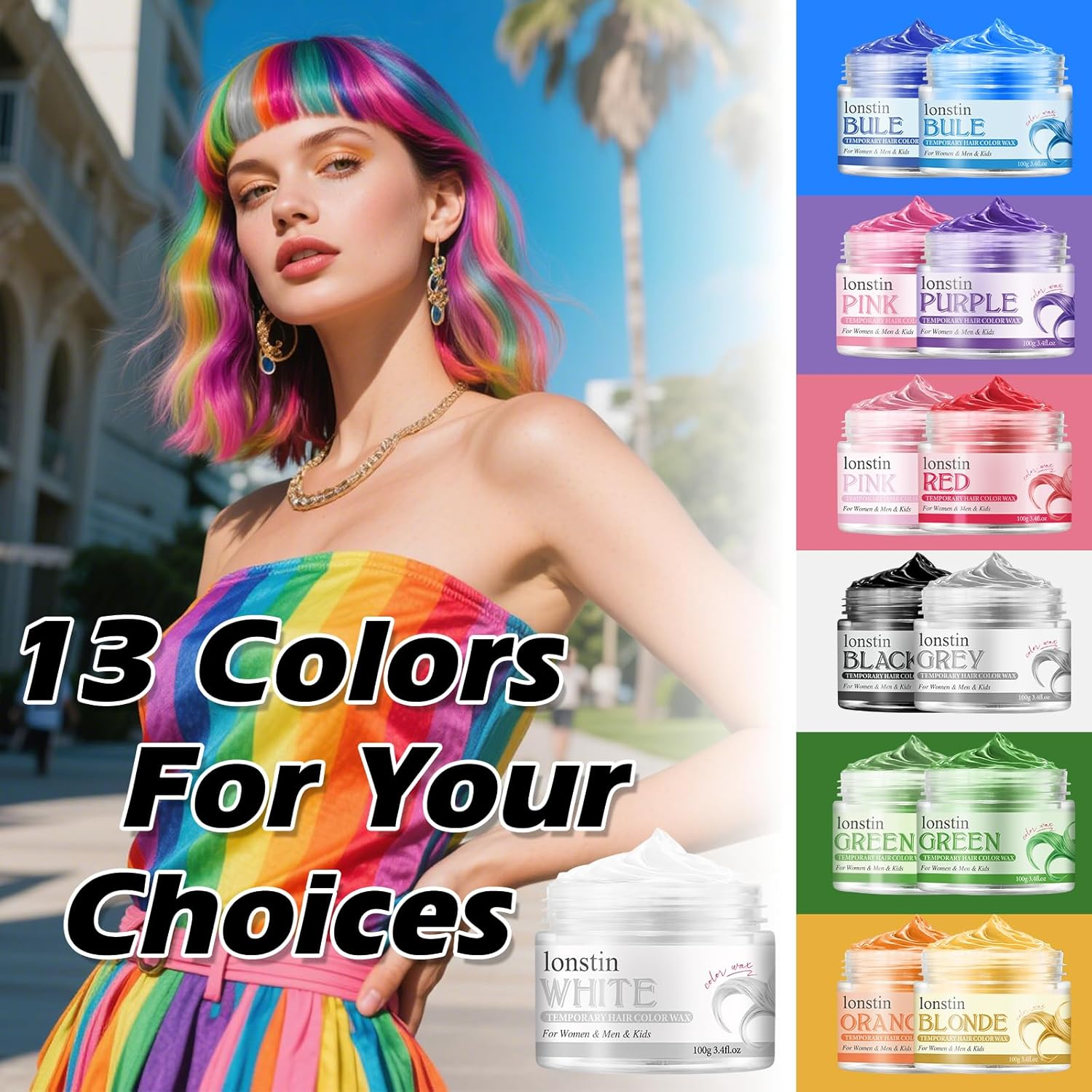 White Hair Color Wax 100G &ndash; Temporary Washable Hair Dye for Men, Women & Kids &ndash; Non-Sticky Styling Clay Mud for Cosplay, Party, Halloween, Costume & Daily Hair Looks &ndash; Lonstin Hair Colour Wax image number 1