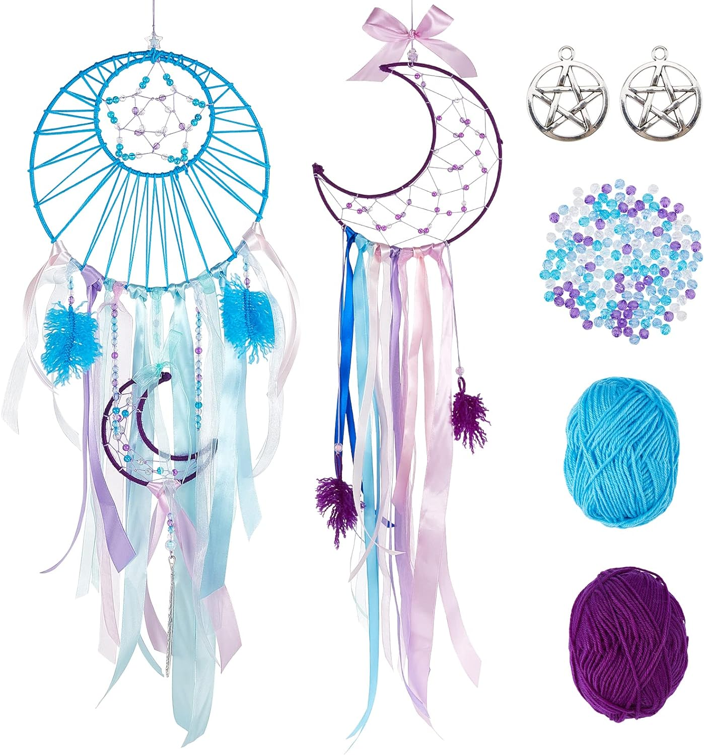 INFUNLY 2 Set DIY Dream Catcher Kit - Make Your Own with Instruction, Moon Circle, Star, Metal Feather - Handmade Wall Hanging Decor for Bedroom, Wedding, Party