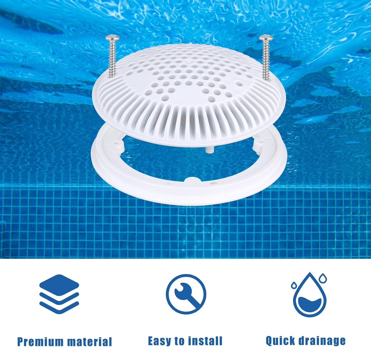 8In Swimming Pool Drain Cover, White Main Drain Cover Vortex-Resistant Drain Cover round Pool Overflow Drain Cover Floor Drain Cover Pool Drain Outlet for Inground Pools Replacement