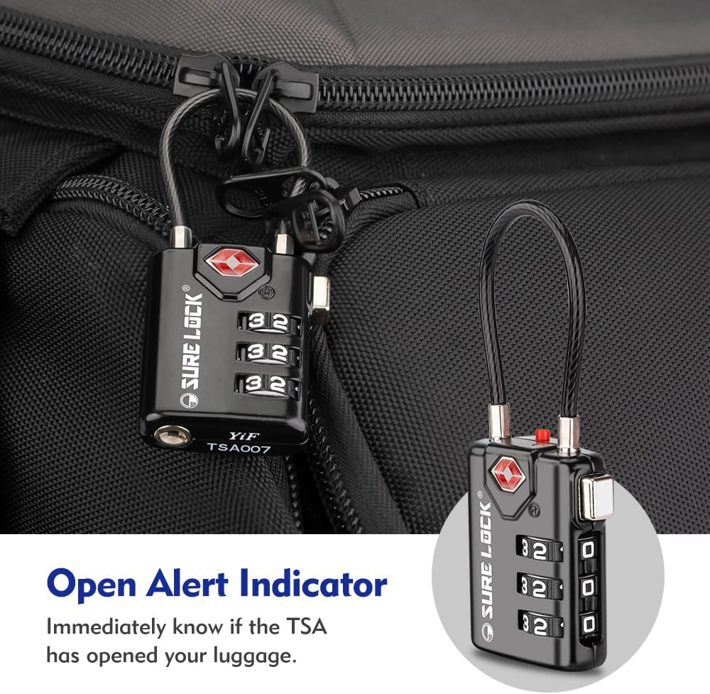 TSA Compatible Travel Luggage Locks, Inspection Indicator, Easy Read Dials - 1, 2 & 4 Pack (Large, Black 8 Pack) image number 4