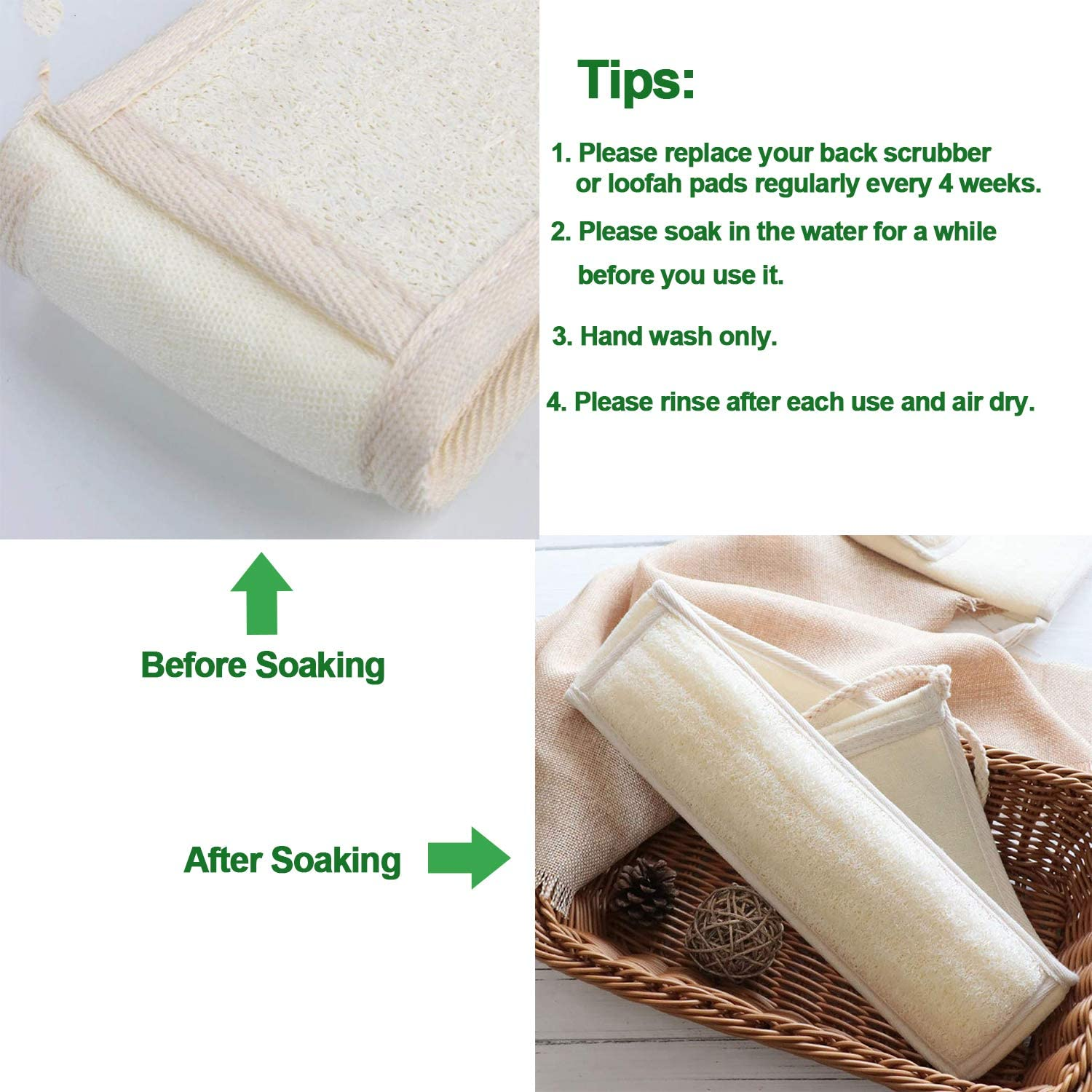 UCINNOVATE 3Pack 100% Natural Back Scrubber Loofah Shower, Eco-Friendly Bath Large Dual Side Shower Sponge Loofa, Back Brush Washer Body Scrubber Shower for Men Women image number 6