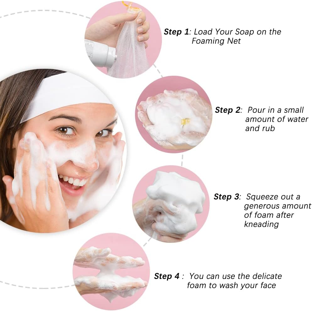 2Pcs Exfoliating Mesh Soap Saver Pouch Bag Sack, FHDUSRYO Handmade Soap Bubble Mesh Bags with Drawstring, Soap Bubble Mesh Net Bags for Face Washing, Body Cleansing image number 3