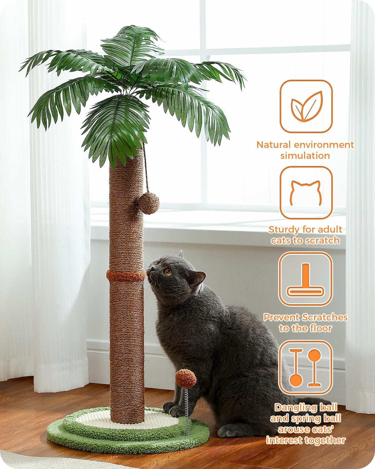 PAWZ Road Coconut Palm Cat Scratching Post, 85Cm Height Cat Scratcher for Indoor Cats with Interactive Balls Brown image number 4