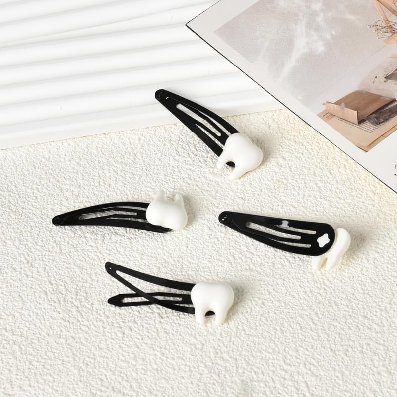 Tooth Shaped Hair Clips Goth Gothic Halloween Hair Accessories for Women Girl Teeth Bone Y2K Hair Snap Clips Barrettes Halloween Party Costumes Accessories for Dentist Hair Decors Headpiece image number 2