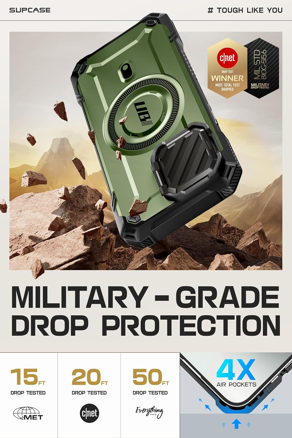 SUPCASE for Iphone 16E/15/14/13 Case with Camera Cover Stand (Ubmag XT), [Compatible with Magsafe] [Built-In Kickstand] [Military-Grade Protection] Heavy Duty Case for Iphone 16E 6.1", (Guldan) image number 6