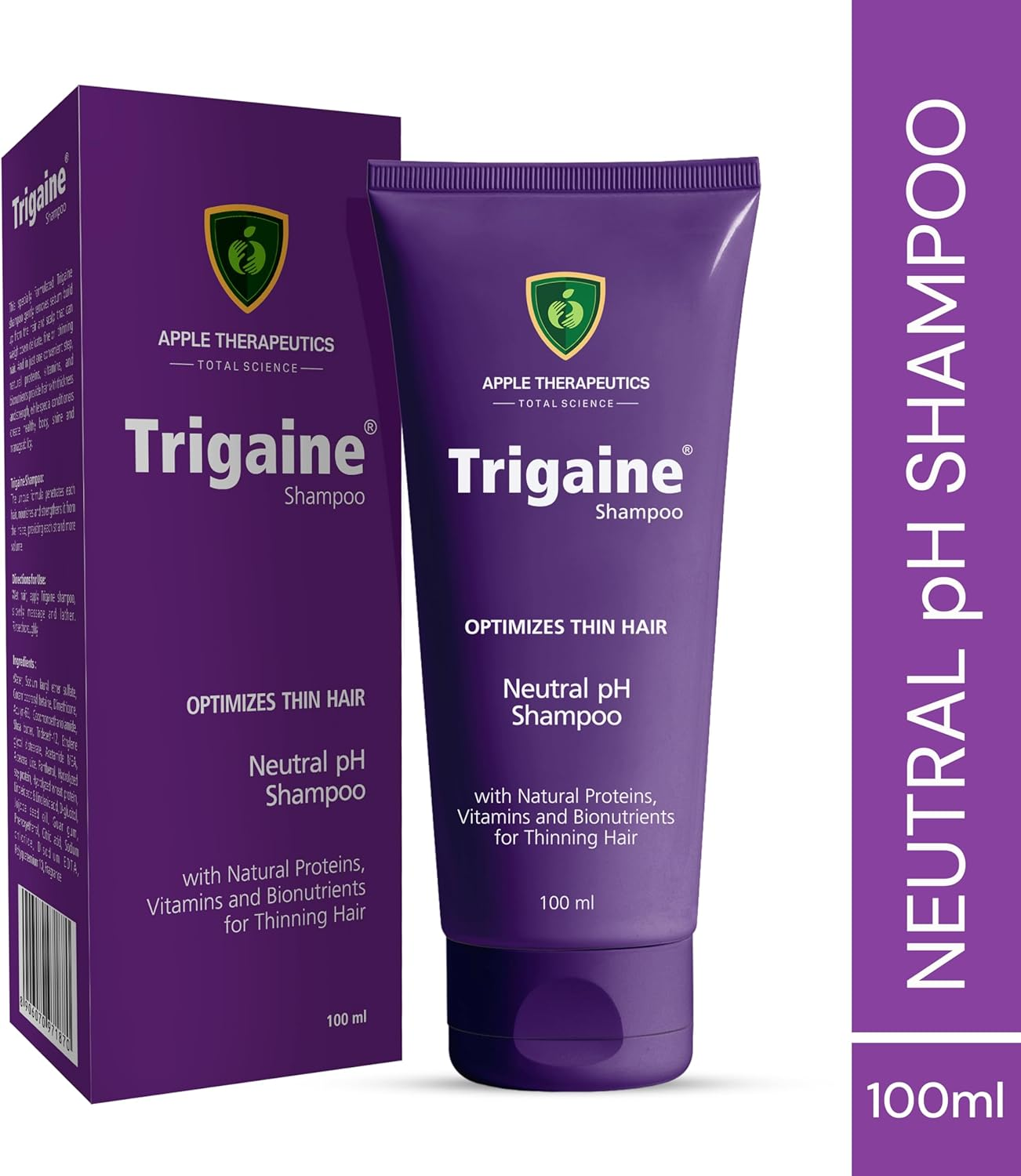 APPLE THERAPEUTICS Trigaine Shampoo (100Ml) | Ph Balanced Shampoo, Optimizes Thin Hair with Natural Proteins, Vitamins and Bionutrients Dermatologist-Recommended Shampoo for Hair Fall image number 4
