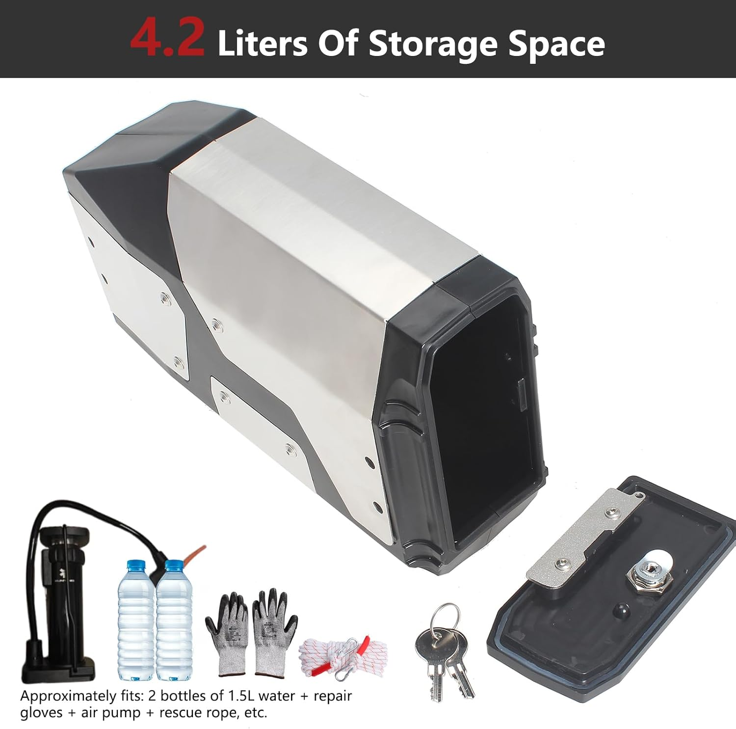 Motorcycle Tool Box,Stainless Steel Gear Tool Box Waterproof Side Boxes Compatible with BMW R1250GS/ADV R1200GS/ADV (Silver) image number 2