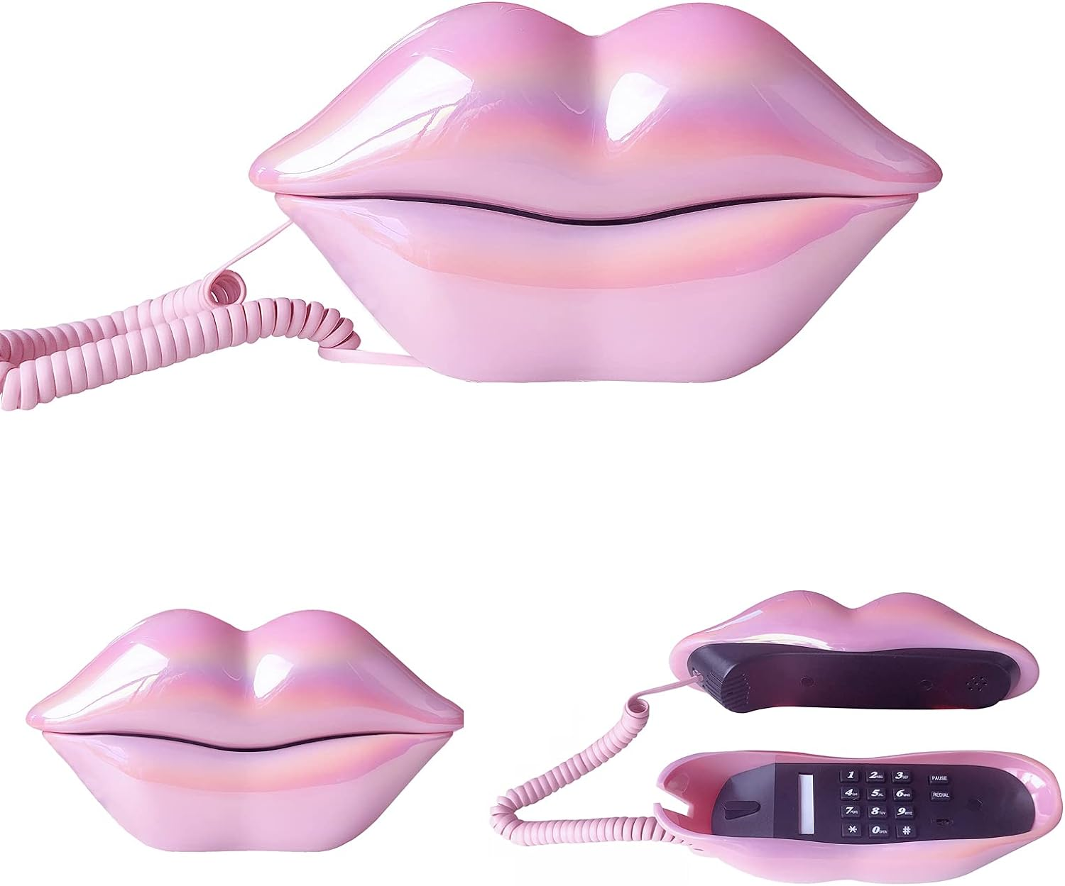 Telpal Corded Landline Phones for Home, Funny Novelty Lip Phone Gift, Wired Mouth Telephone Cartoon Shaped Real Landline Home Office Telephones Furniture Decor (Pink) - Lip-02-Golden image number 5