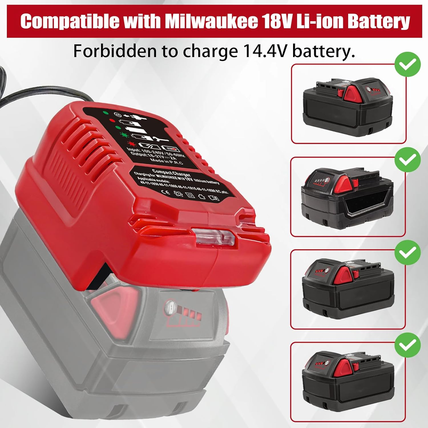 Portable Mini Charger for Milwaukee M18 18V Lithium Ion Battery 48-59-1812 48-11-2420 48-11-1815 48-11-1840 48-11-1841 48-11-1850 (ONLY for 18V)