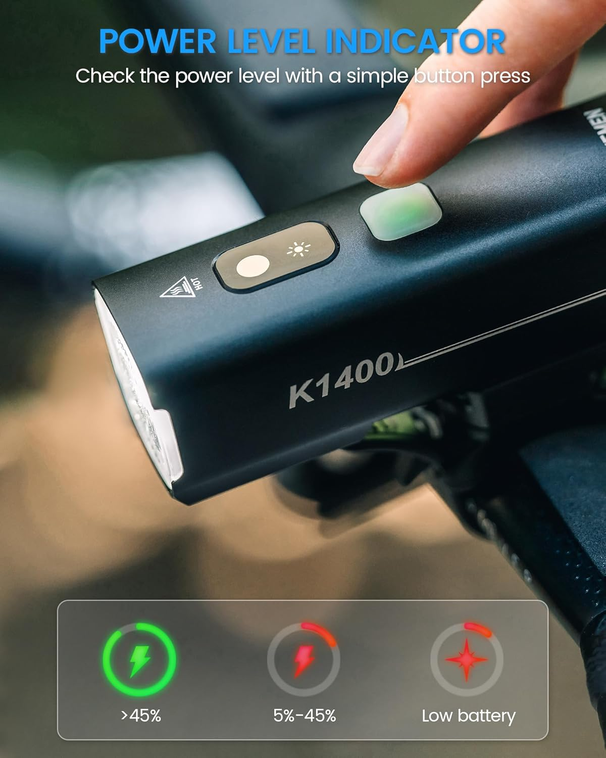 RAVEMEN K1400 Smart Bike Lights, Bright Bicycle Light with AI Night Riding Mode, Brightness Adjust, Auto On/Off, Power Bank Feature, Daytime Intelligent Mode image number 5