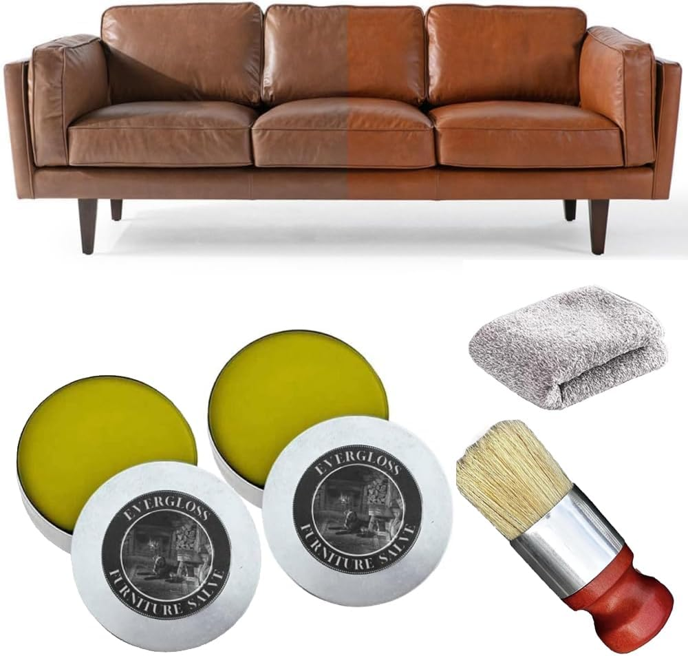 2PCS Furniture Care 100G,Salve Brush and Bamboo Carbon Rag, Furniture Salve Repair for Leather Wood, Leather Cream for Wood Furnitures Wax