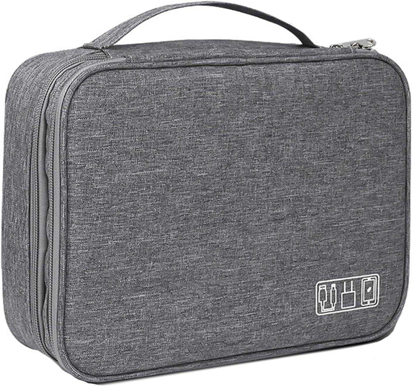 3 Layer Cable Organizer Bag, Universal Travel Electronics Accessories Storage Pouch for Cables, Headphones, Hard Drives, Adapters, Power Banks & More - Durable Travel Gear Carrying Case (Grey)