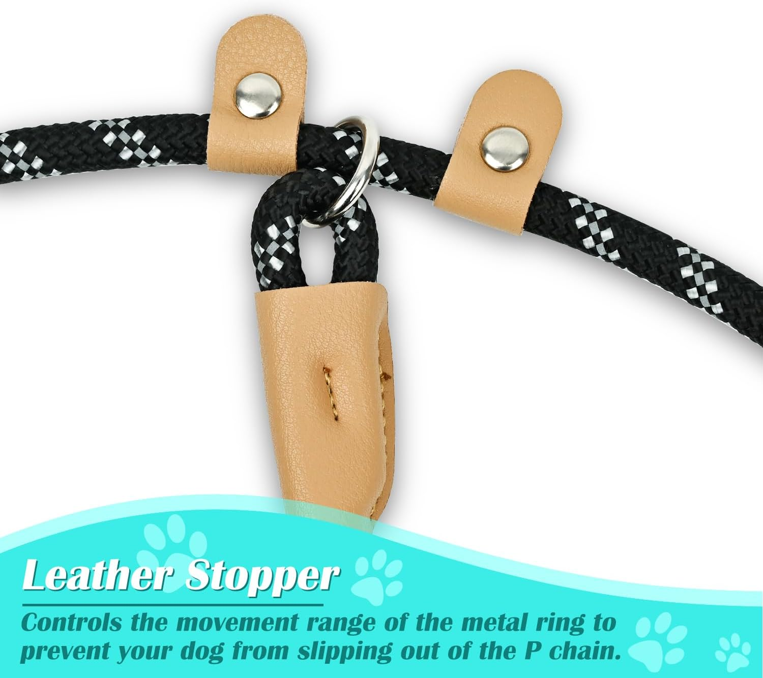 Slip Lead for Dogs - 1.5M X 0.8Cm Nylon Leash with Slip Collar, Long Training Rope for Medium Dogs, Heavy Duty Everyday & Training Lead (Black) image number 4