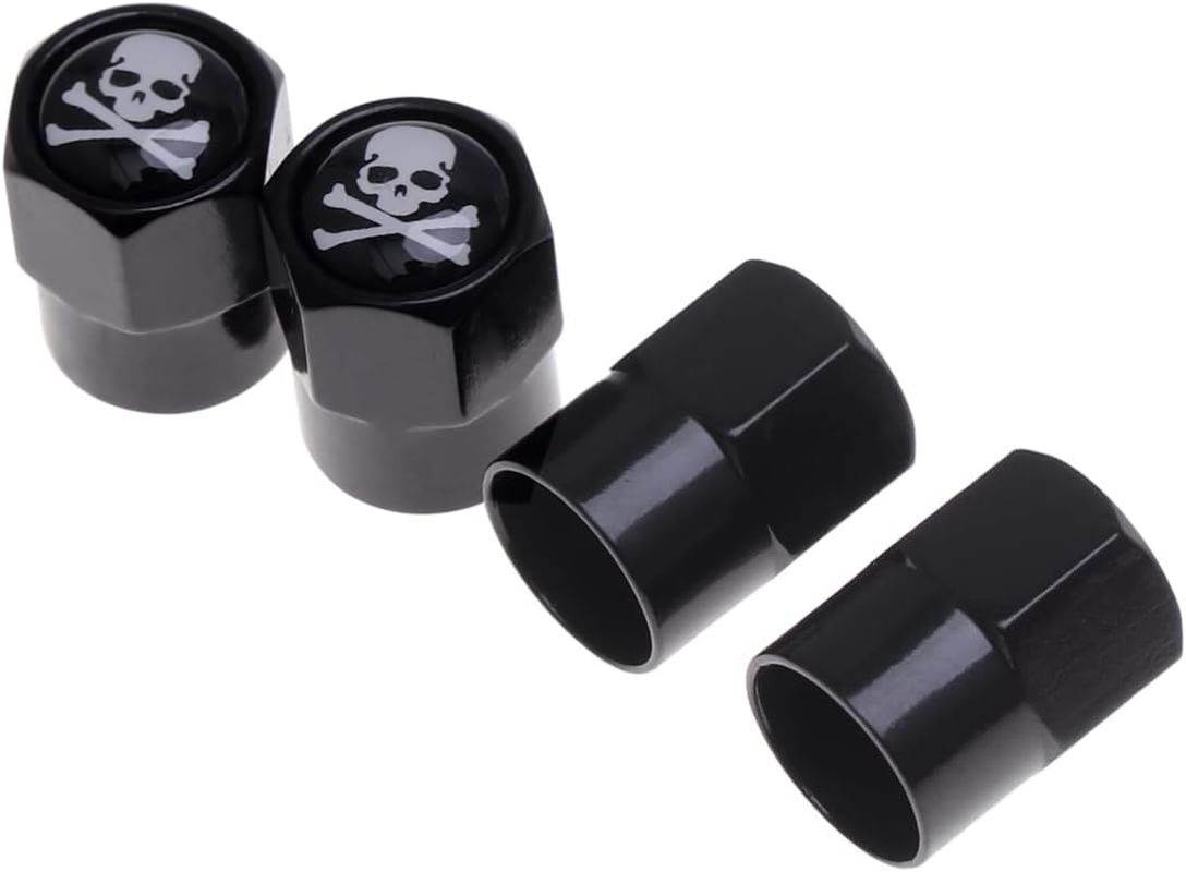 4Pcs Skull Pattern Car Tyre Valve Caps Black Universal Auto Dust Caps Set for SUV Motorcycle Truck Wheels image number 1